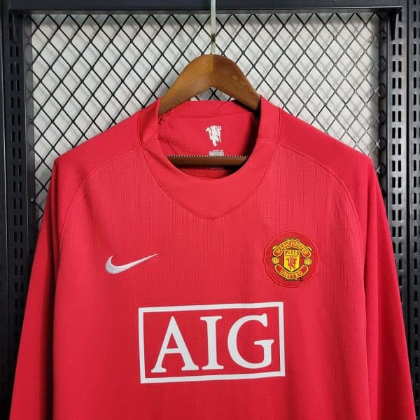 Manchester United 2007/2008 Home Long Sleeve Retro Jersey - Image 3
